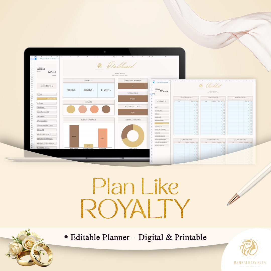 4-in-1 Starter Elegance Kit – Editable Wedding Planning Essentials | Vow Books, QR Invitation, Welcome Sign, Digital Planner PDF + Canva