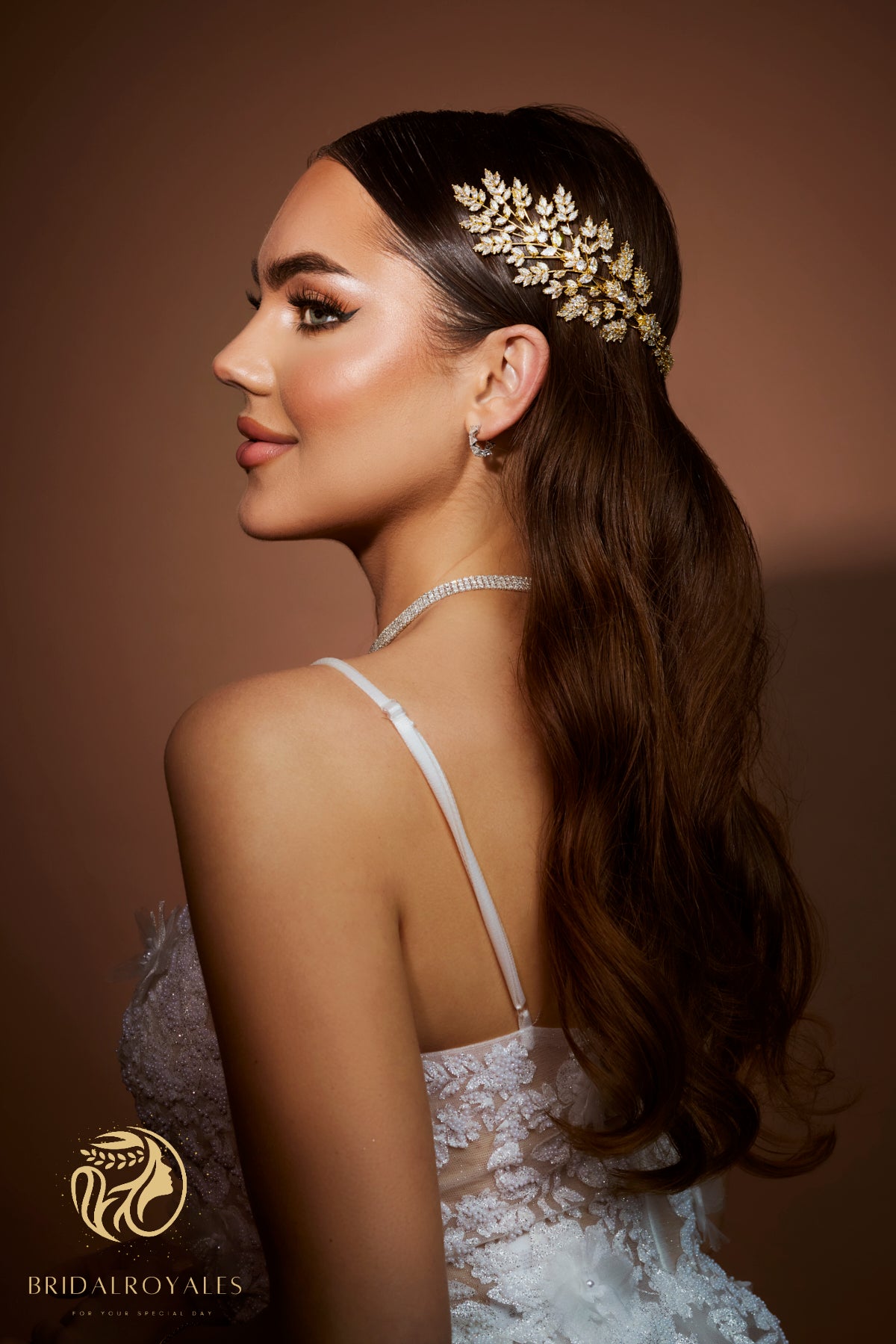 Nature Inspired Bridal Tiara Leaf and Flower Wedding Crown Zirconia Embellished Headpiece Gold Plated Bridal Crown Silver Floral Wedding