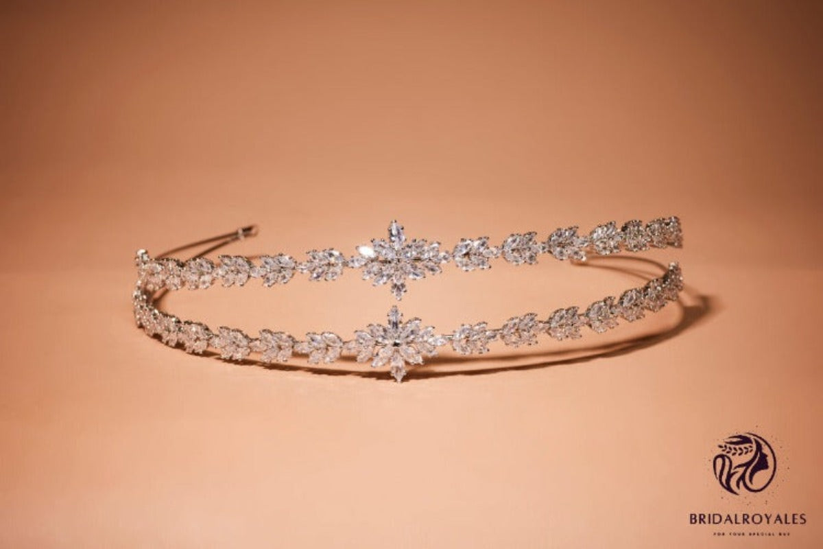 Luxury Bridal Headband Zircon Wedding Headband Double-Layer Bridal Tiara Elegant Bride Accessories Floral Crystal Tiara Modern Wedding Crown