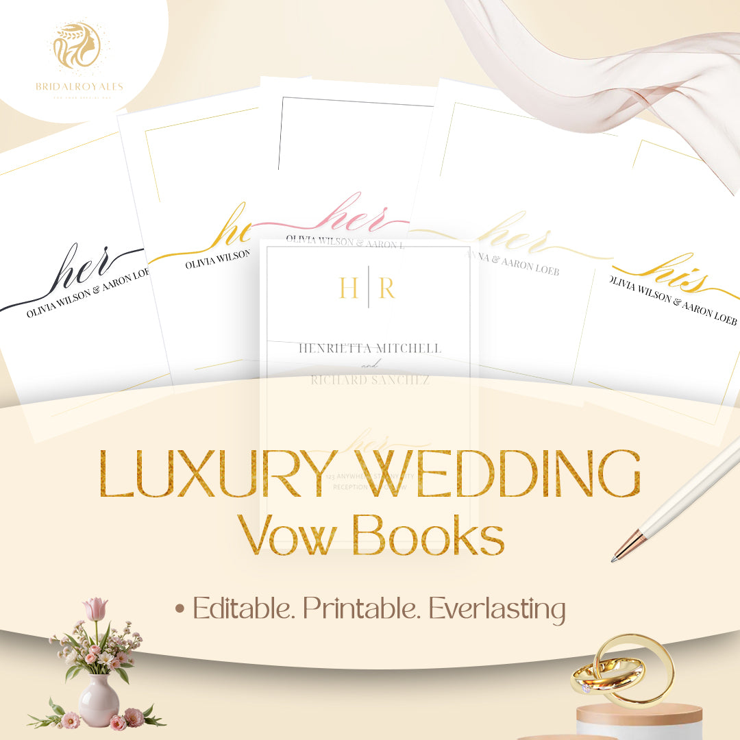 5-in-1 Plan Like Royalty – Luxury Digital Wedding Planner Bundle | 5-in-1 Canva Google Tools | Editable Vow Books, QR Invites, Signs & Chart