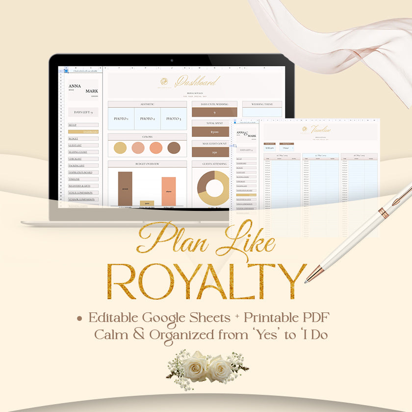 Luxury Digital Wedding Planner Bundle – Editable Planner, Vows, QR Invitations, Welcome Sign & Seating Chart