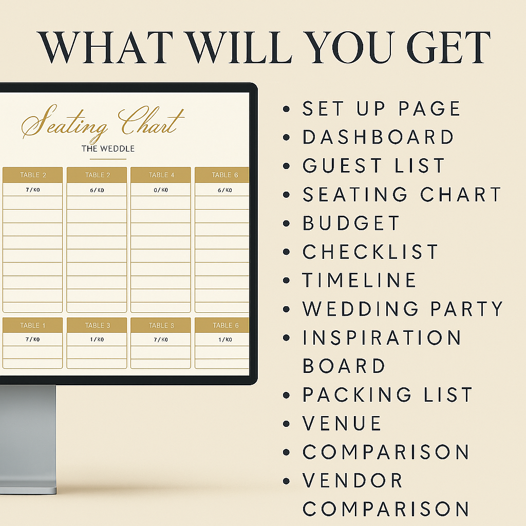 Luxury Digital Wedding Planner, Printable Bridal Organizer, Google Sheets & PDF, Timeline, Budget, Seating Chart, Editable Wedding Planner