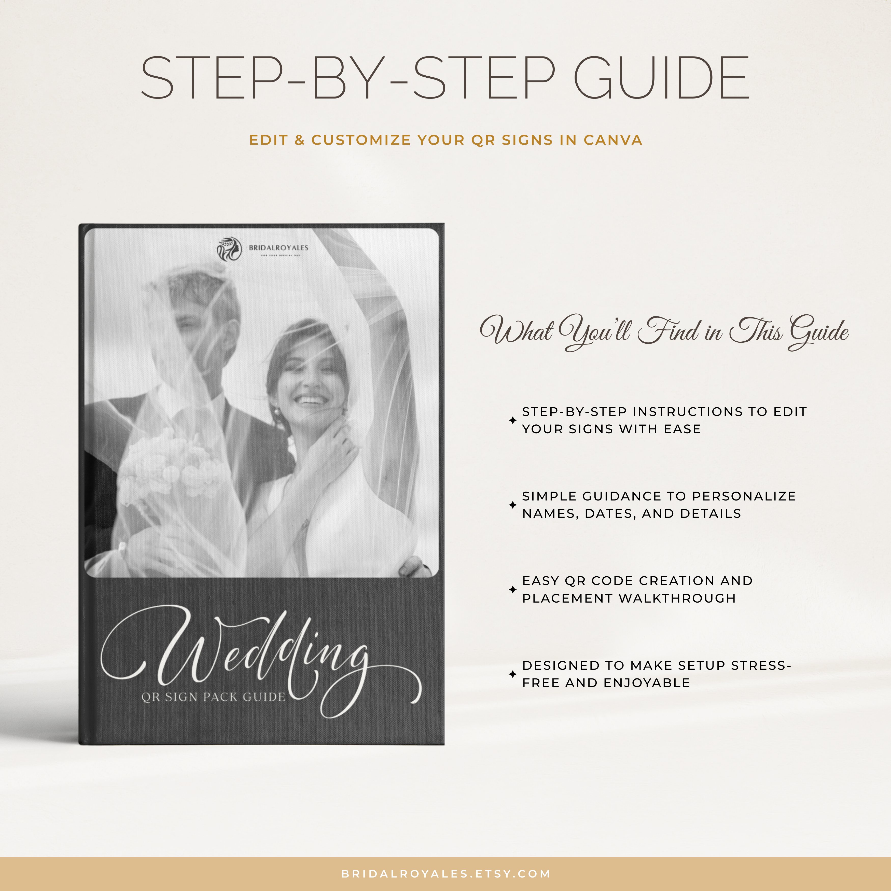 Luxury QR Wedding Sign Bundle – 9 Editable Canva Templates | RSVP, Registry, Guestbook, Menu, Photos & Website Printable Signs