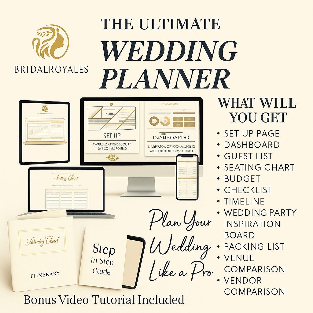 Luxury Digital Wedding Planner, Printable Bridal Organizer, Google Sheets & PDF, Timeline, Budget, Seating Chart, Editable Wedding Planner