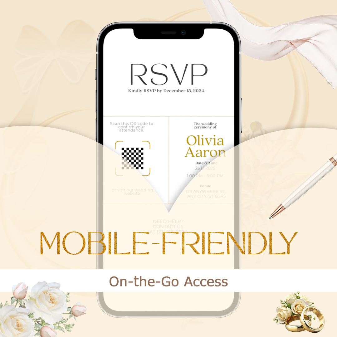Luxury Wedding Invitation Suite with Editable QR Code – Canva Templates | Modern Printable Save the Date, RSVP, Details Card