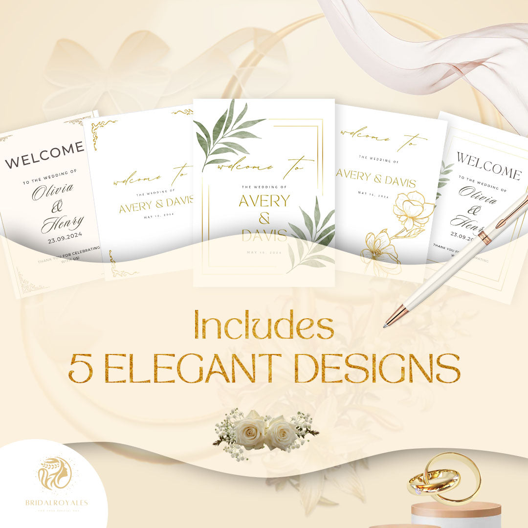 Luxury Wedding Welcome Sign Bundle – 5 Editable Canva Templates | A1, A2, 24x36, 18x24 & 5x7 | Minimalist Printable PDF Wedding Signsrn, Floral, Botanical