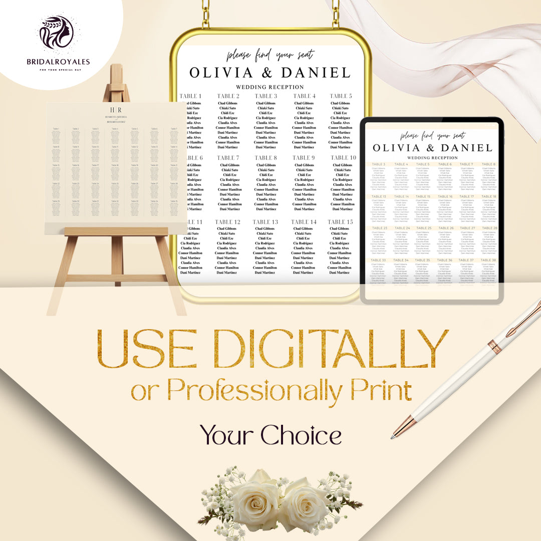 Luxury Wedding Seating Chart Bundle – Editable Canva & Google Sheets | Alphabetical Table Layouts | Printable PDF Digital Display