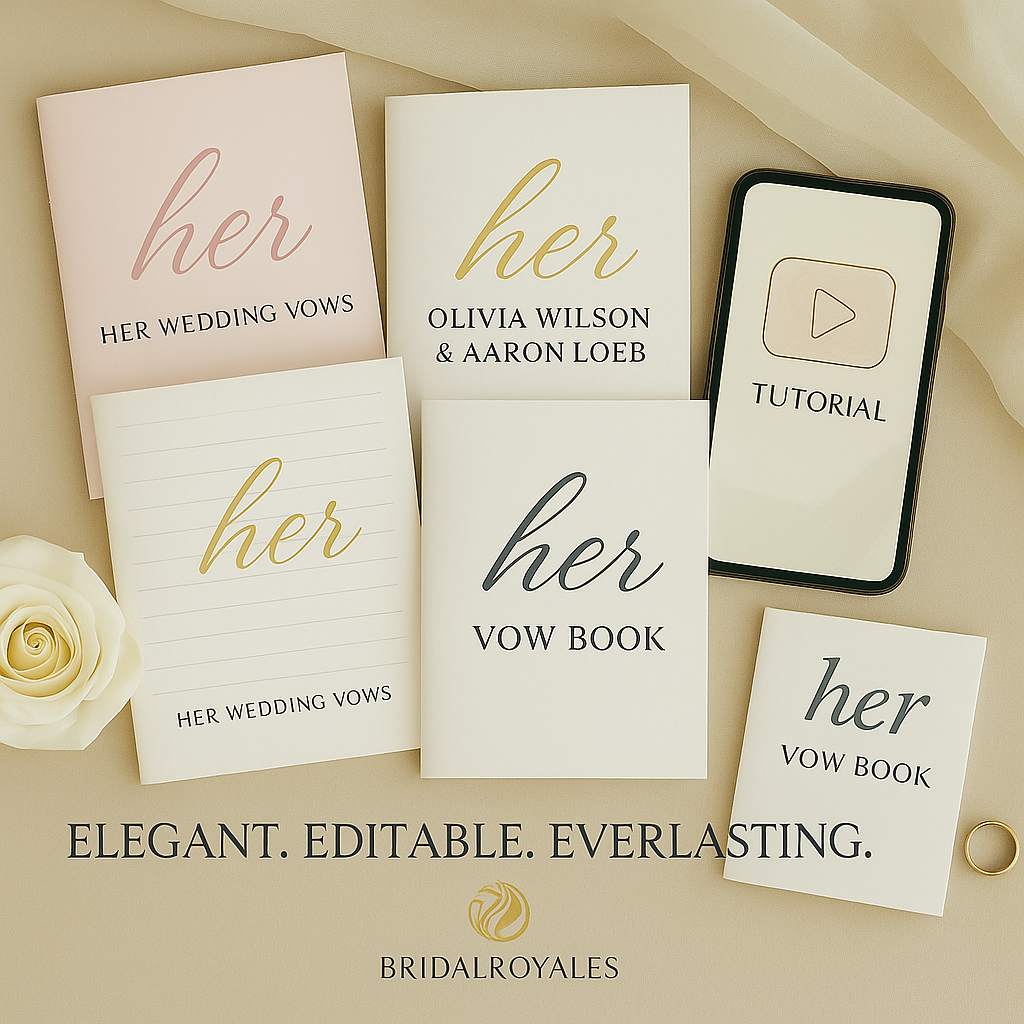 Luxury Printable Wedding Vow Books, Editable Canva Templates, His & Hers, Hers, Hers, His, His, Elegant Modern Design, A5 and US Letter