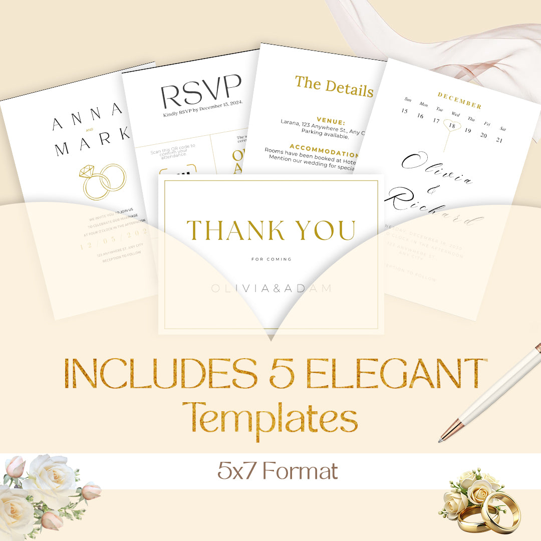 Luxury Wedding Invitation Suite with Editable QR Code – Canva Templates | Modern Printable Save the Date, RSVP, Details Card