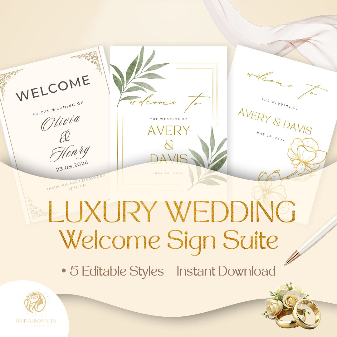 Luxury Wedding Welcome Sign Bundle – 5 Editable Canva Templates | A1, A2, 24x36, 18x24 & 5x7 | Minimalist Printable PDF Wedding Signsrn, Floral, Botanical
