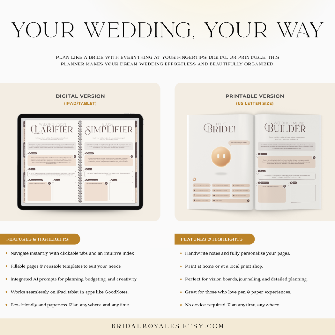 AI Wedding Planner – ChatGPT Bridal Prompts, Timeline, Budget, Vendor Help – BridalRoyales™ Digital Companion
