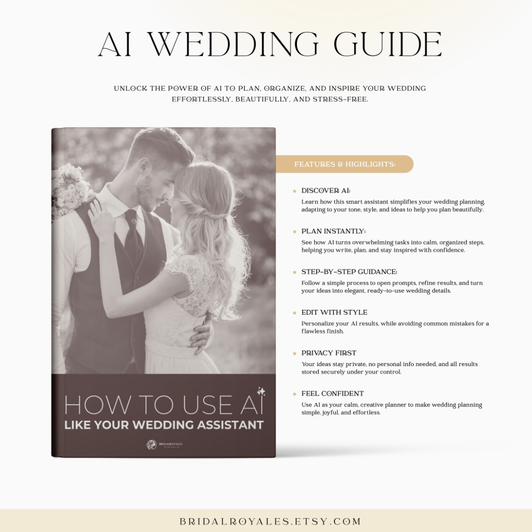 AI Wedding Planner – ChatGPT Bridal Prompts, Timeline, Budget, Vendor Help – BridalRoyales™ Digital Companion