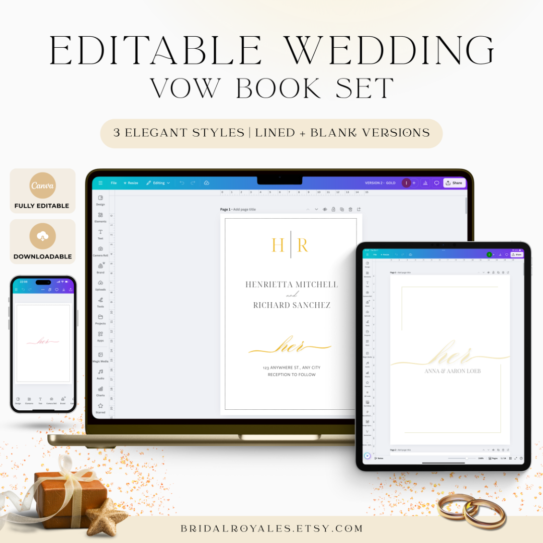 Luxury Wedding Vow Book Set – 3 Editable Canva Templates | Printable A5 & US Letter | Bride  Groom Keepsake, Elopement, Vow Renewal