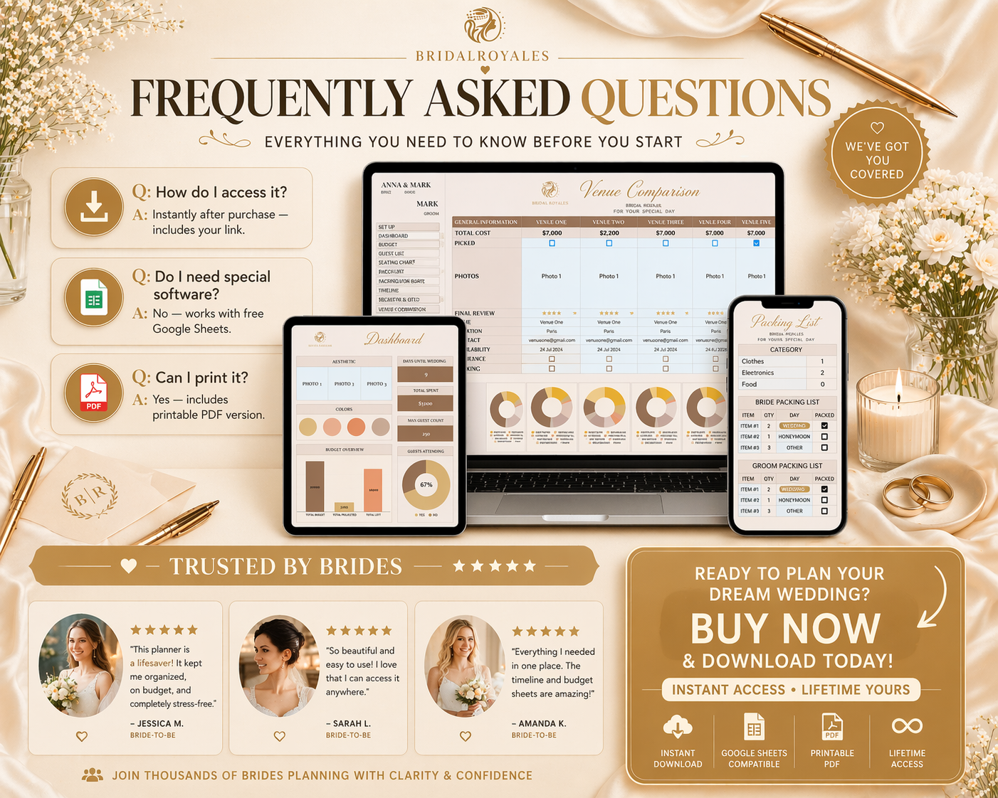 Luxury Digital Wedding Planner – Editable Google Sheets & Printable PDF | Minimalist Modern Bride Planning Template, Seating Chart, Budget