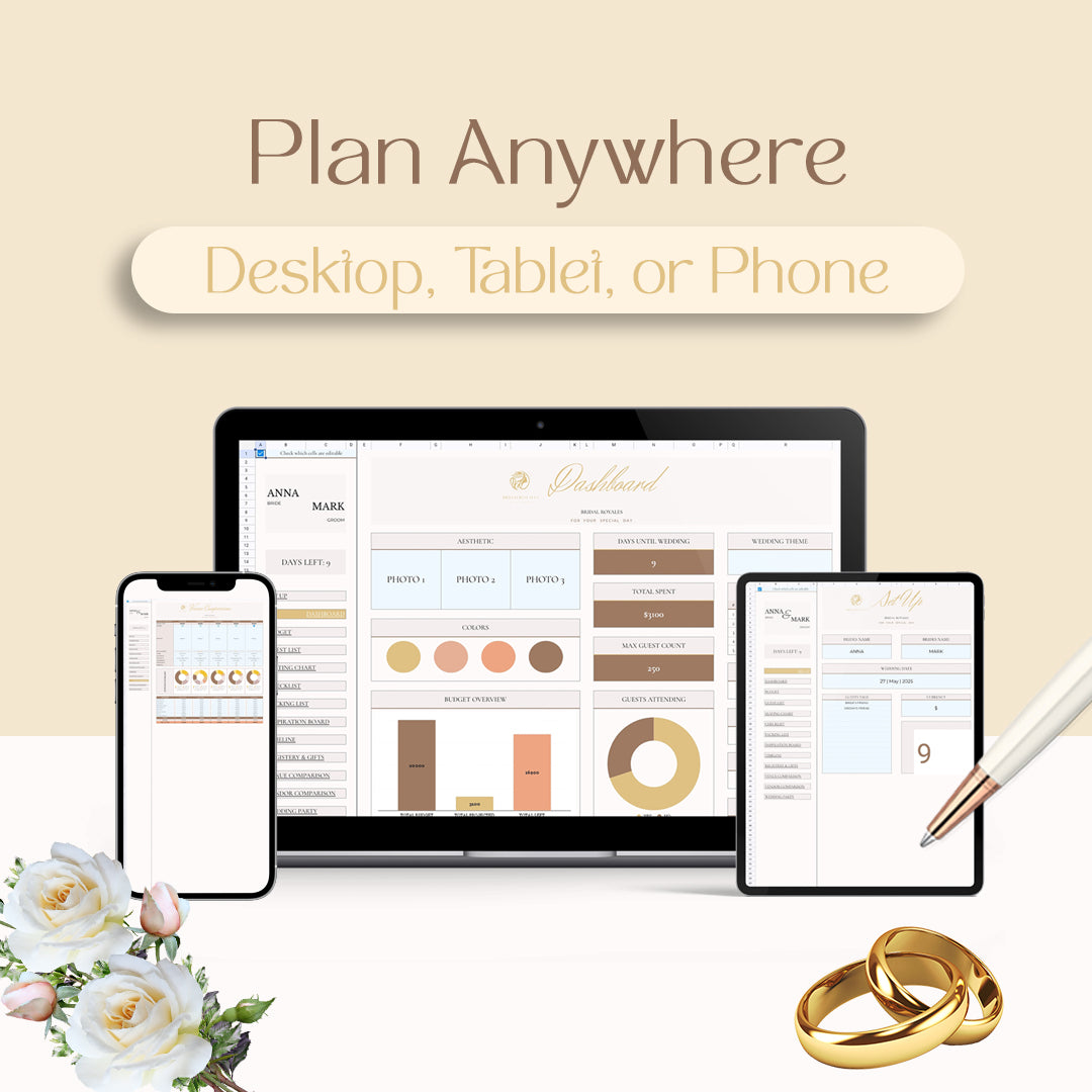 Luxury Digital Wedding Planner – Editable Google Sheets & Printable PDF | Minimalist Modern Bride Planning Template, Seating Chart, Budget