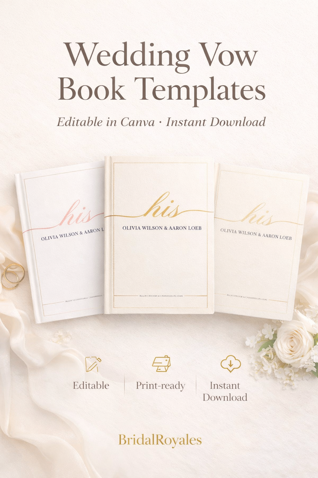 Luxury Wedding Vow Book Set – 3 Editable Canva Templates | Printable A5 & US Letter | Bride  Groom Keepsake, Elopement, Vow Renewal