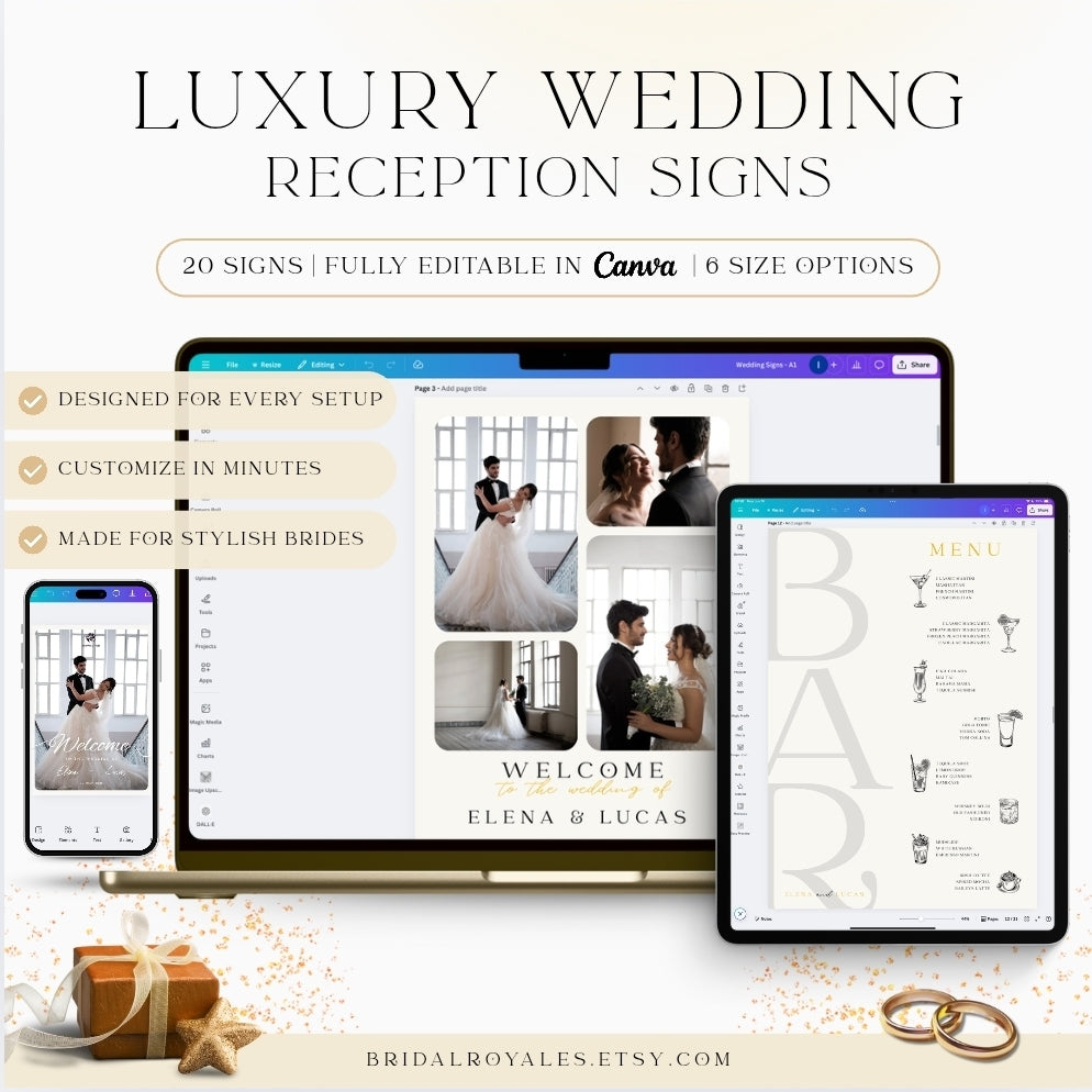 Luxury Wedding Reception Sign Bundle – Modern Minimalist Wedding Signs | Editable Canva Templates | A1, A2, 8x10, 5x7 | Instant Download